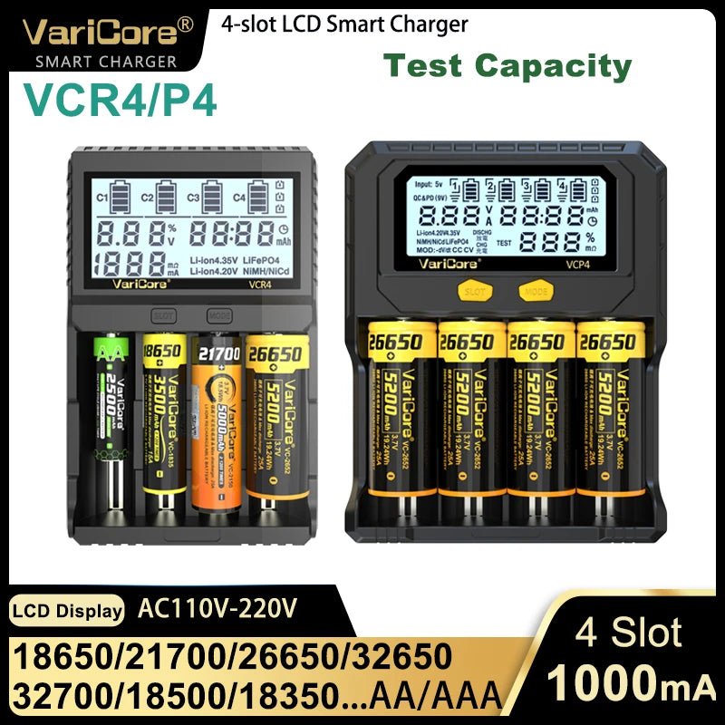 Chargeur intelligent avec écran LCD pour batteries Li - ion 3,7V / LiFePO4 3,2V / Ni - MH 1,2V "VariCore VCR4/P4" - Planète Rando