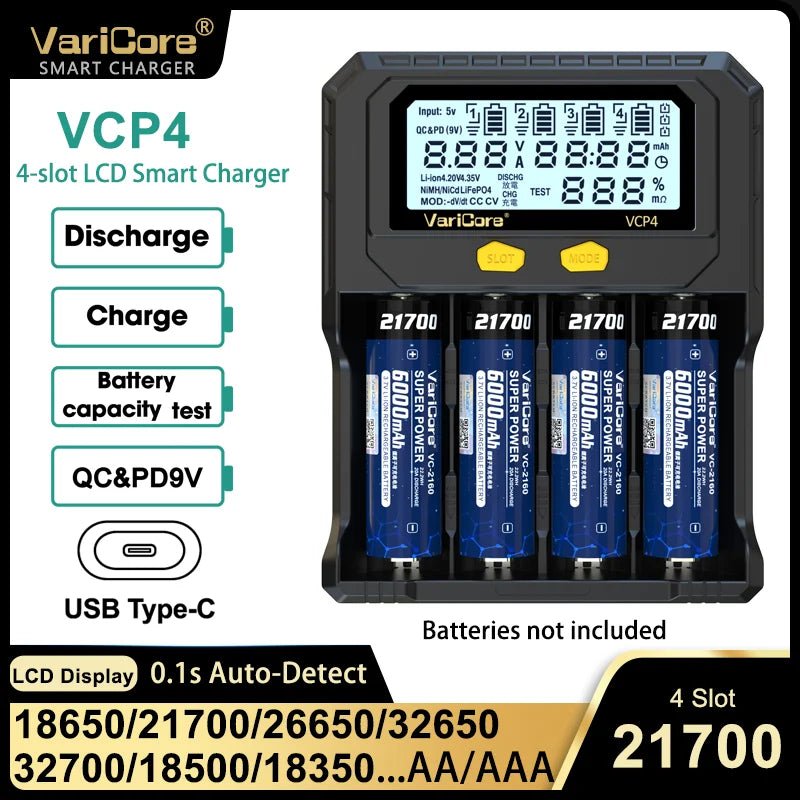 Chargeur intelligent avec écran LCD pour batteries Li - ion 3,7V / LiFePO4 3,2V / Ni - MH 1,2V "VariCore VCR4/P4" - Planète Rando