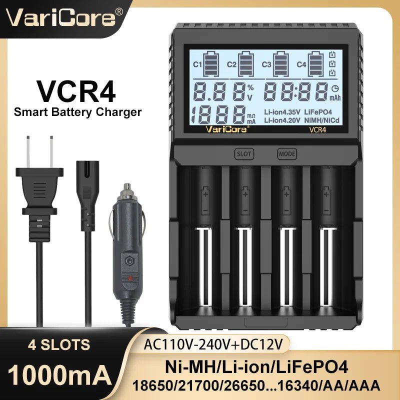 Chargeur intelligent avec écran LCD pour batteries Li - ion 3,7V / LiFePO4 3,2V / Ni - MH 1,2V "VariCore VCR4/P4" - Planète Rando