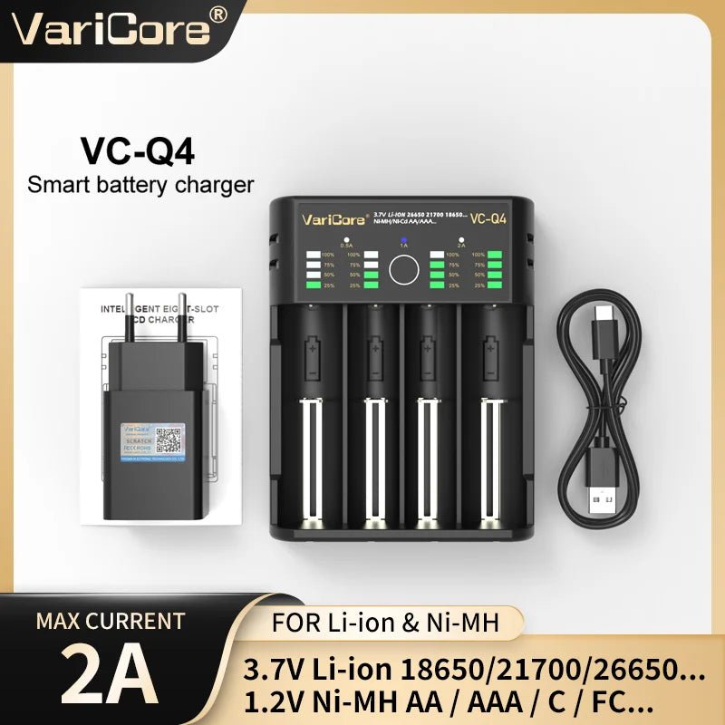 Chargeur intelligent portable pour batteries lithium 3,7V et 1,2 V Ni - MH Ni - Cd AA/AAA "VariCore VCQ4 TC2" - Planète Rando