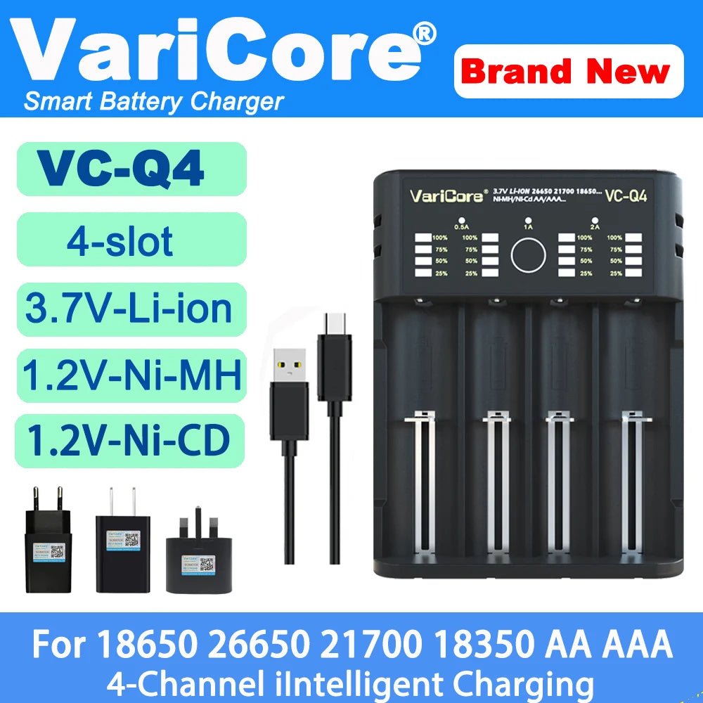 Chargeur intelligent portable pour batteries lithium 3,7V et 1,2 V Ni - MH Ni - Cd AA/AAA "VariCore VCQ4 TC2" - Planète Rando