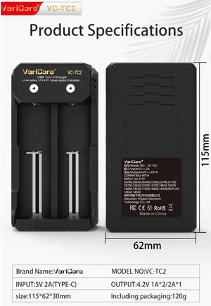 Chargeur intelligent portable pour batteries lithium 3,7V et 1,2 V Ni - MH Ni - Cd AA/AAA "VariCore VCQ4 TC2" - Planète Rando
