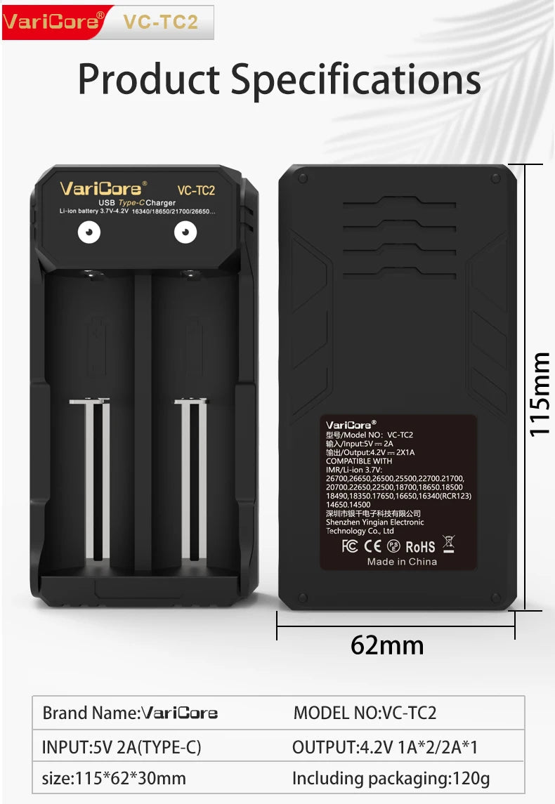 Chargeur intelligent portable pour batteries lithium 3,7V et 1,2 V Ni - MH Ni - Cd AA/AAA "VariCore VCQ4 TC2" - Planète Rando