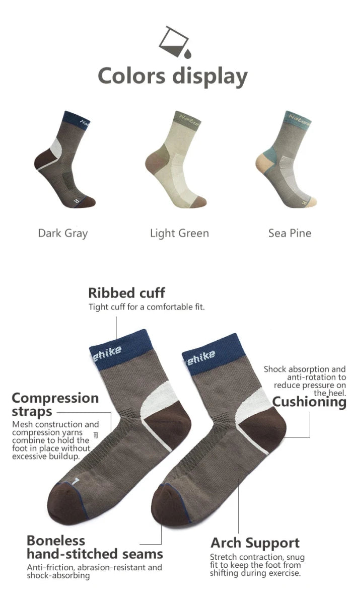 Chaussettes 3 saisons avec technologie Coolmax à séchage rapide et respirante "Naturehike - CYY2551FS011" - Planète Rando