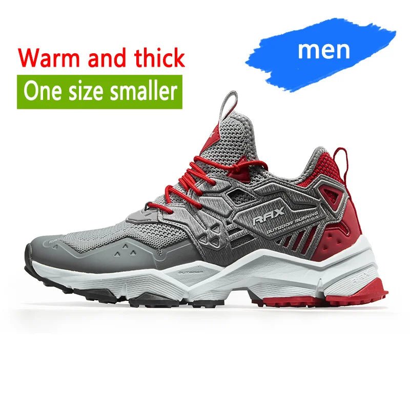 Chaussures running homme Rax grises et rouges, mesh respirant, FREE FLEXIBLE, chaudes pour randonnée par temps frais.
