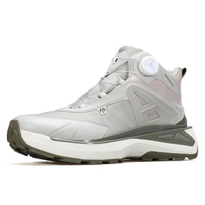 Les chaussures de randonnée mid-top pour homme "HUMTTO - HT-250818A", dotées de la technologie Static Waterproof, d'un soutien élevé de la cheville, d'une semelle texturée et d'un système de laçage rapide bouton rotatif, sont affichées sur un fond blanc.