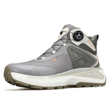 Les chaussures de randonnée mid-top pour homme "HUMTTO - HT-250818A", dotées de la technologie Static Waterproof, d'un soutien élevé de la cheville, d'une semelle texturée et d'un système de laçage rapide bouton rotatif, sont affichées sur un fond blanc.