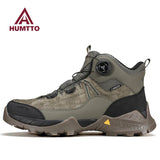 A single Humtto - HT-250366A mid-top randonnée/bottine d'expédition pour homme, gris et noir, antidérapant, protection splash-proof, maintien cheville, lacets, logo Humtto latéral et languette, sur fond blanc.