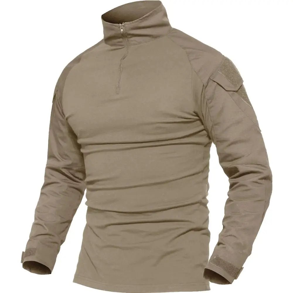 Chemise de combat / T-shirt tactique à manches longues,fermeture éclair 1/4 en coton et polyester "TACVASEN - TS001" - Planète Rando
