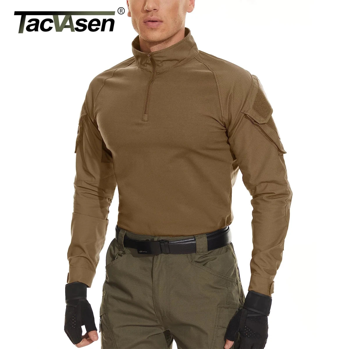 Chemise de combat / T-shirt tactique à manches longues,fermeture éclair 1/4 en coton et polyester "TACVASEN - TS001" - Planète Rando