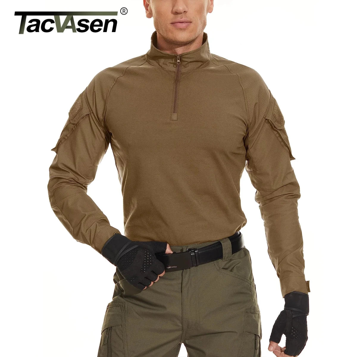 Chemise de combat / T-shirt tactique à manches longues,fermeture éclair 1/4 en coton et polyester "TACVASEN - TS001" - Planète Rando