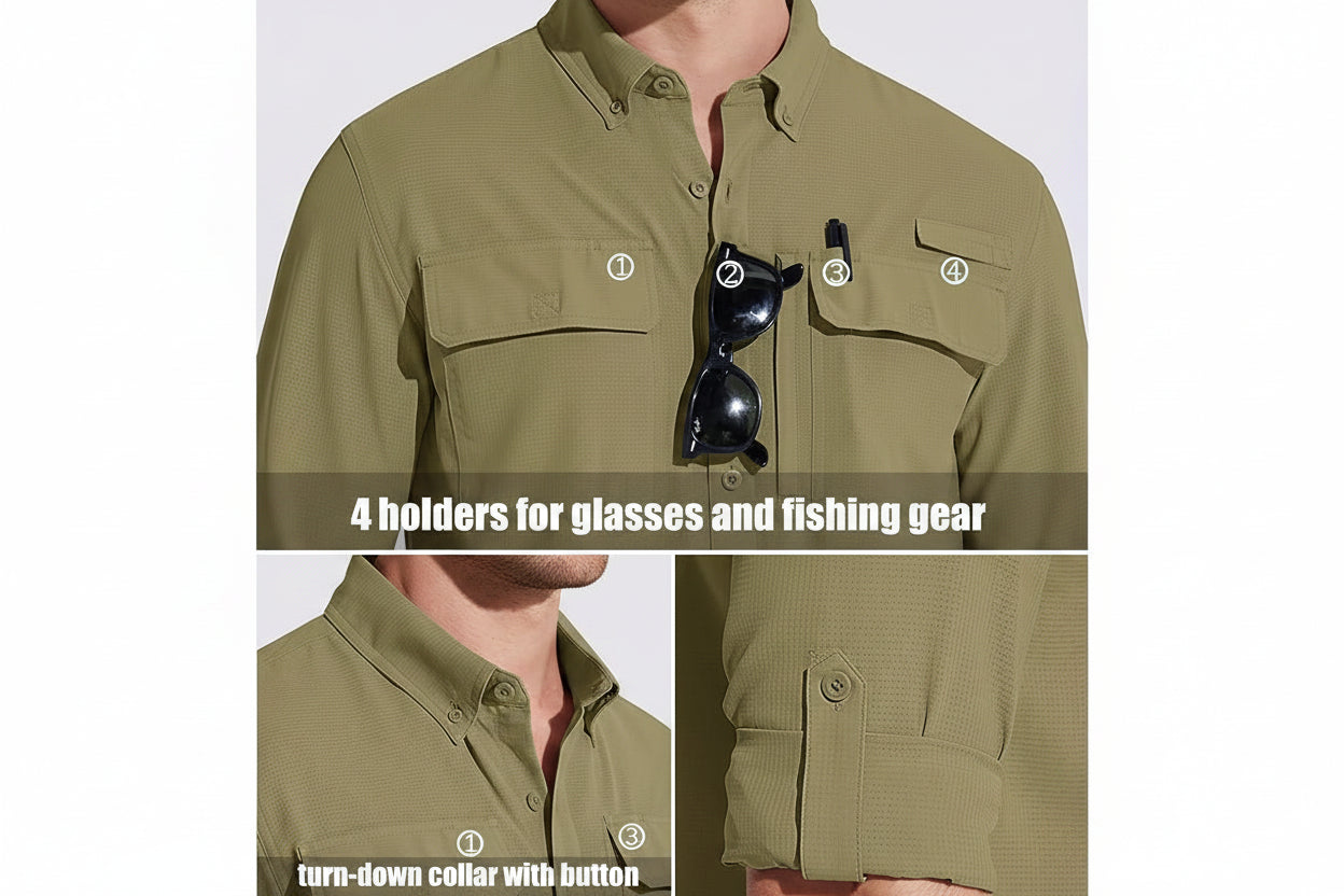 Chemises de randonnée à manches longues et protection solaire UPF 50+ pour homme "TACVASEN - ST144" - Planète Rando