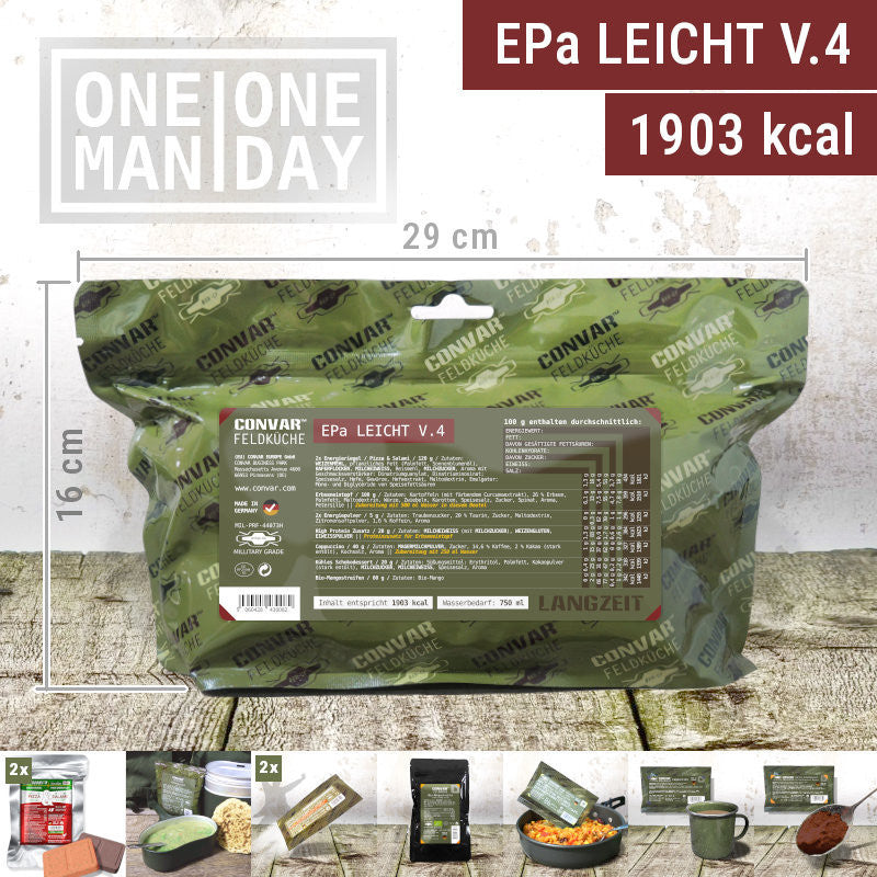 Ration alimentaire 24h opérationnelle 1903 Kcal longue conservation 10 ans "CONVAR™ - EPa Light V.4"