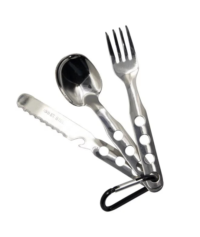 Ensemble de couverts en acier inox avec mousqueton en aluminium "Laken - 1410MA"