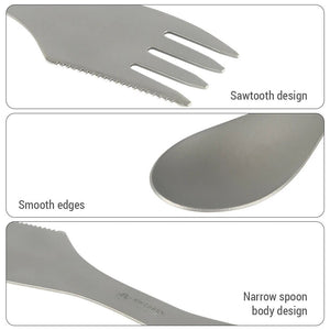 Cuitochette, cuillère, fourchette, couteau de camping en titane 3 en 1 "HWZBBEN - TA - 1" - Planète Rando