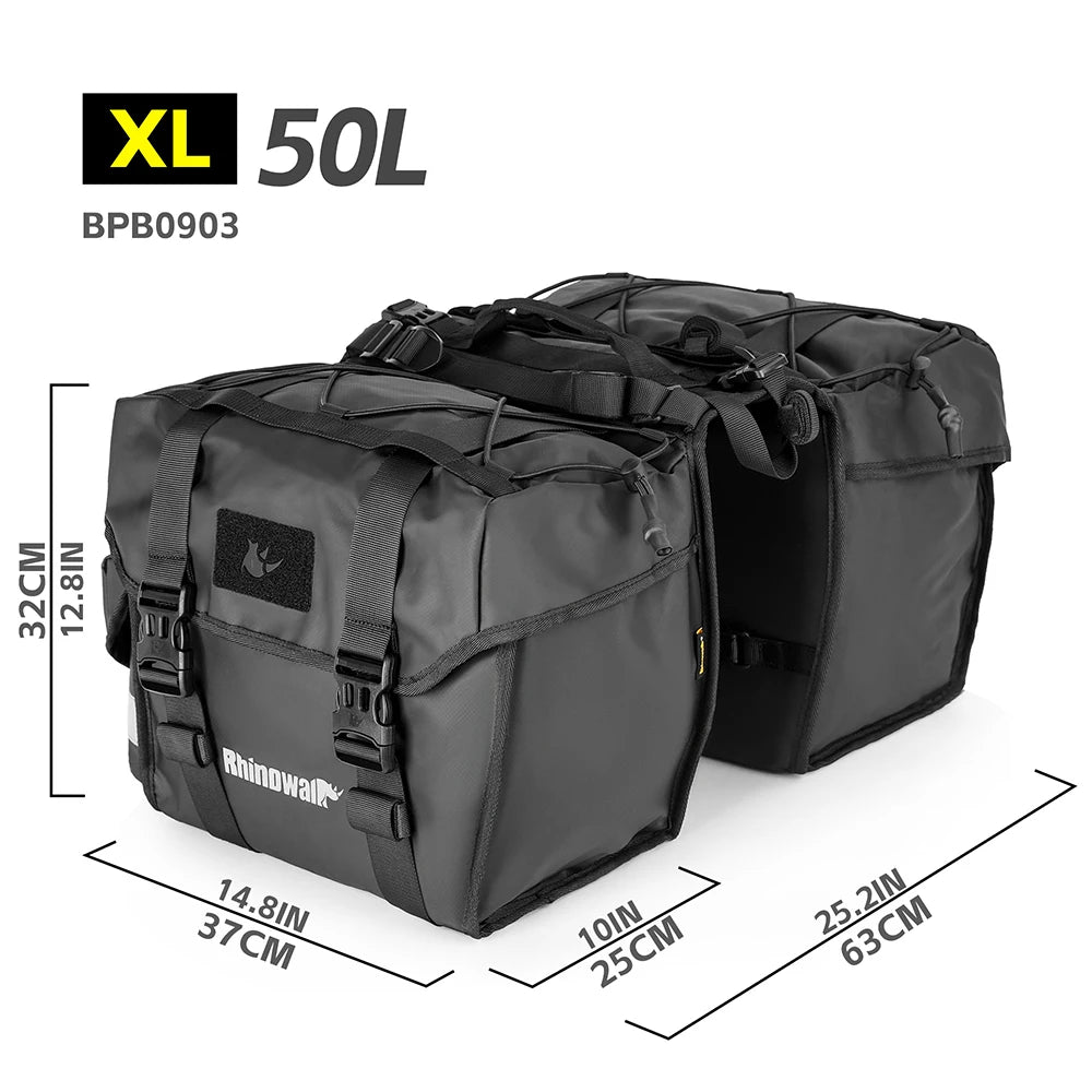 Double sacoches de porte - bagage 100% imperméable avec plaque de support intérieure "Rhinowalk - BPB0900 series" - Planète Rando