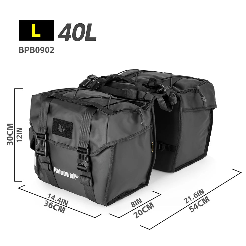 Double sacoches de porte - bagage 100% imperméable avec plaque de support intérieure "Rhinowalk - BPB0900 series" - Planète Rando