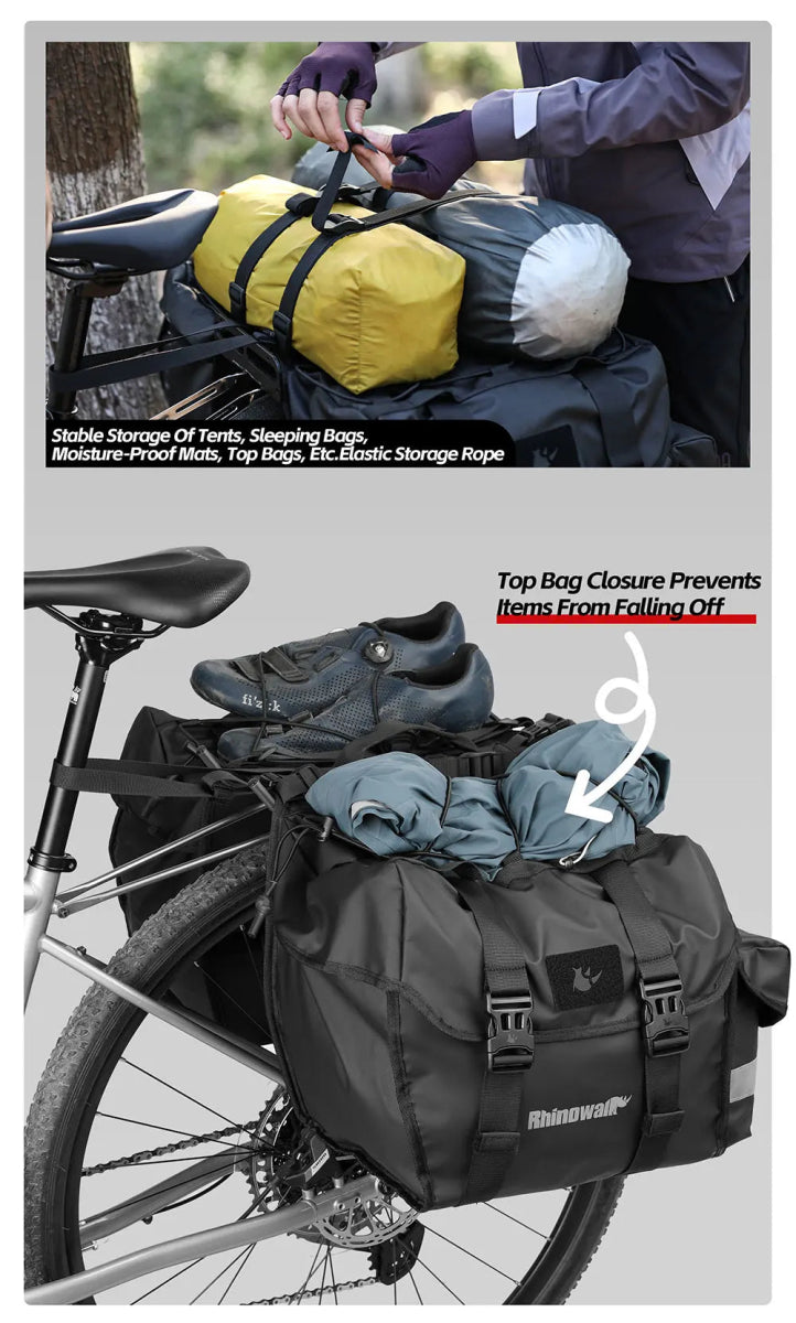 Double sacoches de porte - bagage 100% imperméable avec plaque de support intérieure "Rhinowalk - BPB0900 series" - Planète Rando