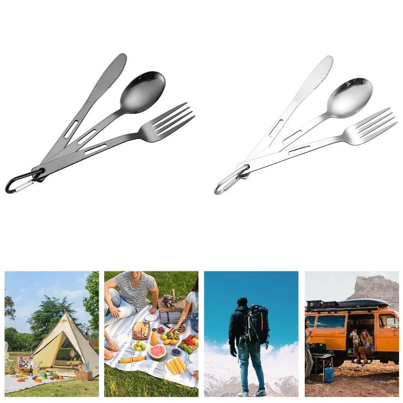 Ensemble de 3 couverts portables en acier inoxydable "Shinetrip - Kitchen portable set" - Planète Rando
