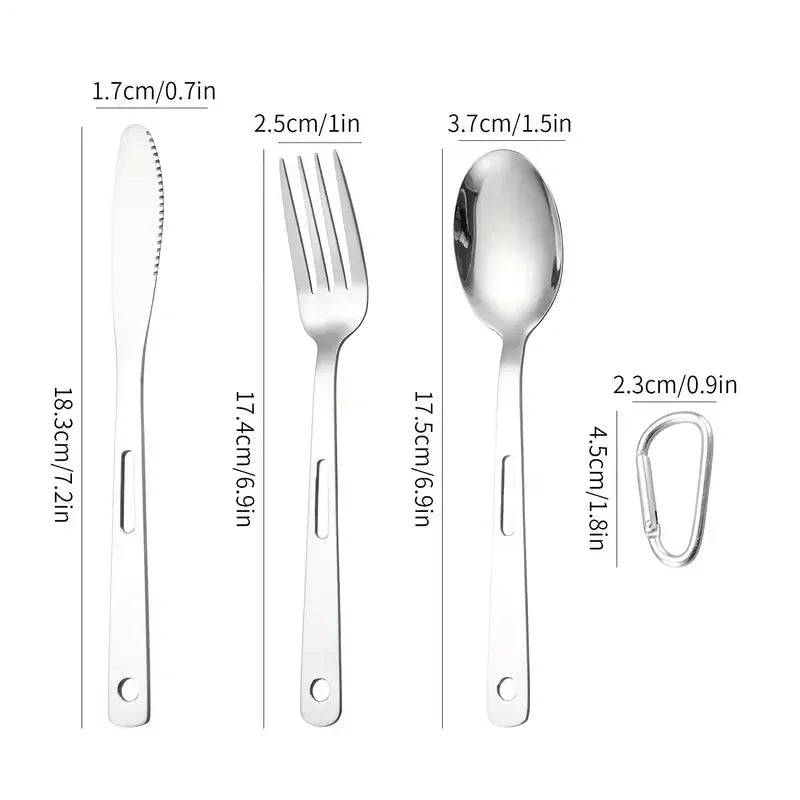Ensemble de 3 couverts portables en acier inoxydable "Shinetrip - Kitchen portable set" - Planète Rando