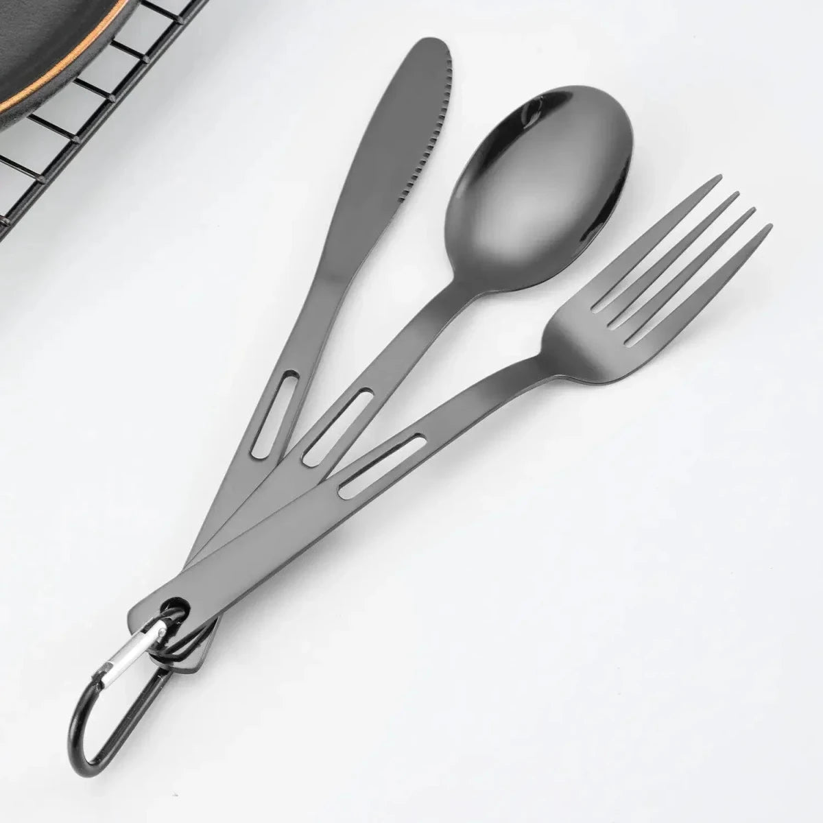 Ensemble de 3 couverts portables en acier inoxydable "Shinetrip - Kitchen portable set" - Planète Rando