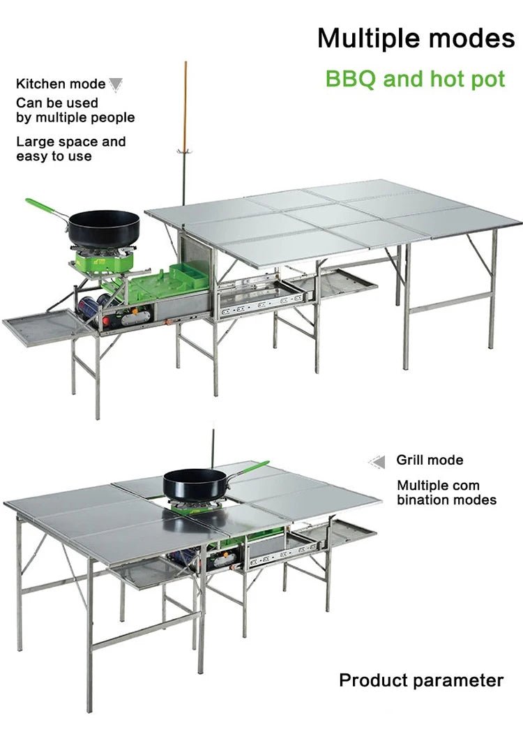 Ensemble de cuisine mobile pour camping avec réchaud et batterie de cuisine en acier inoxydable "BRS - Kitchen box" - Planète Rando
