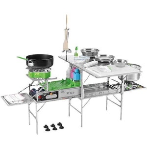 Ensemble de cuisine mobile pour camping avec réchaud et batterie de cuisine en acier inoxydable "BRS - Kitchen box" - Planète Rando