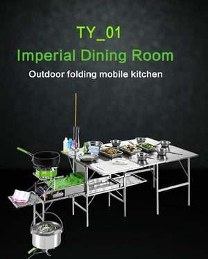 Ensemble de cuisine mobile pour camping avec réchaud et batterie de cuisine en acier inoxydable "BRS - Kitchen box" - Planète Rando