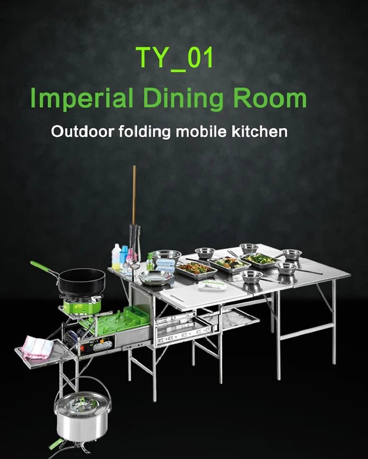 Ensemble de cuisine mobile pour camping avec réchaud et batterie de cuisine en acier inoxydable "BRS - Kitchen box" - Planète Rando