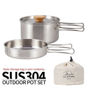 Ensemble popote en acier inoxydable 304 pour le bivouac et le camping "CLS Outdoor - Camping Pot Set" - Planète Rando