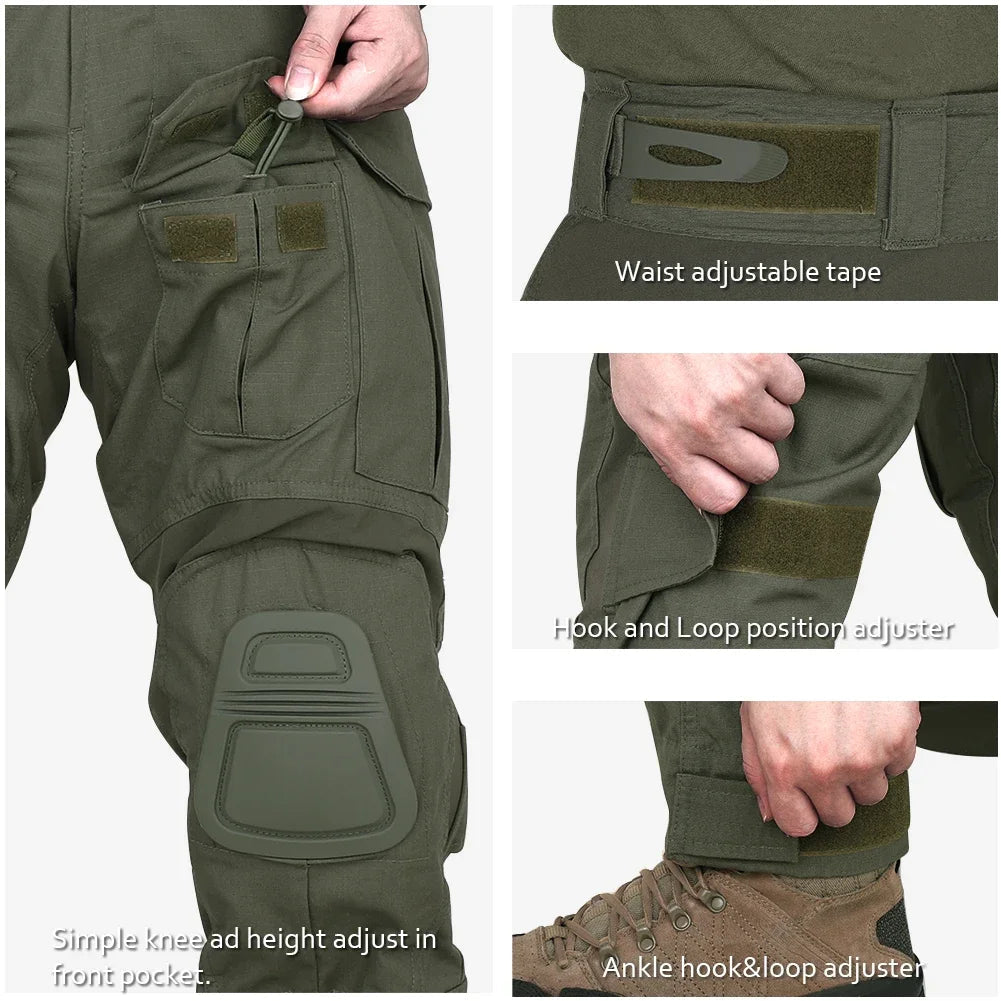 Ensemble / uniforme tactique de combat avec poches multifonctionnelles et genouillères "Emersongear - G3" - Planète Rando