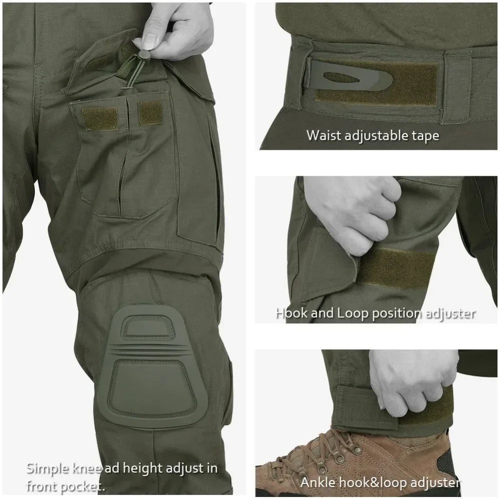 Ensemble / uniforme tactique de combat avec poches multifonctionnelles et genouillères "Emersongear - G3" - Planète Rando