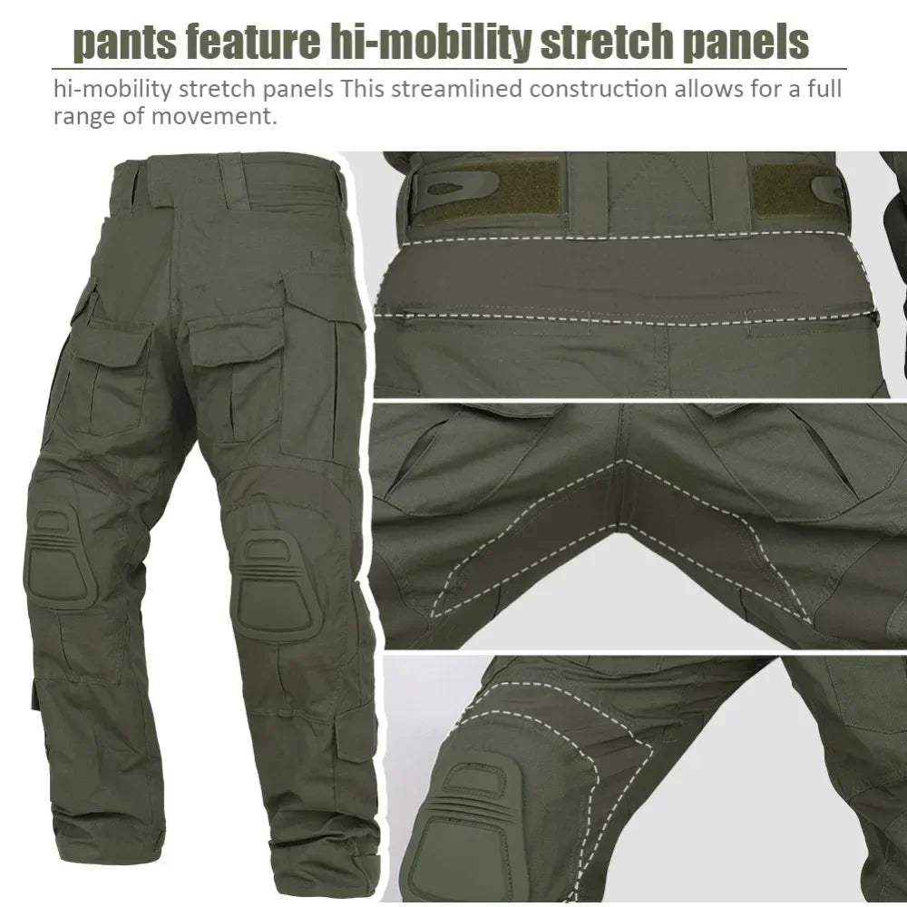 Ensemble / uniforme tactique de combat avec poches multifonctionnelles et genouillères "Emersongear - G3" - Planète Rando