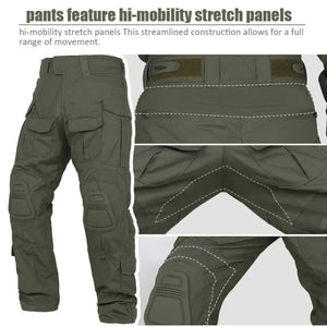 Ensemble / uniforme tactique de combat avec poches multifonctionnelles et genouillères "Emersongear - G3" - Planète Rando