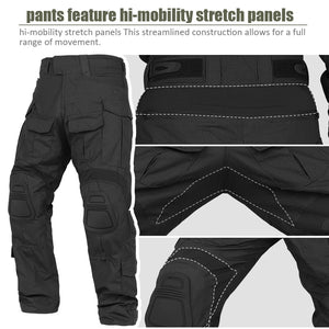 Ensemble / uniforme tactique de combat avec poches multifonctionnelles et genouillères "Emersongear - G3" - Planète Rando