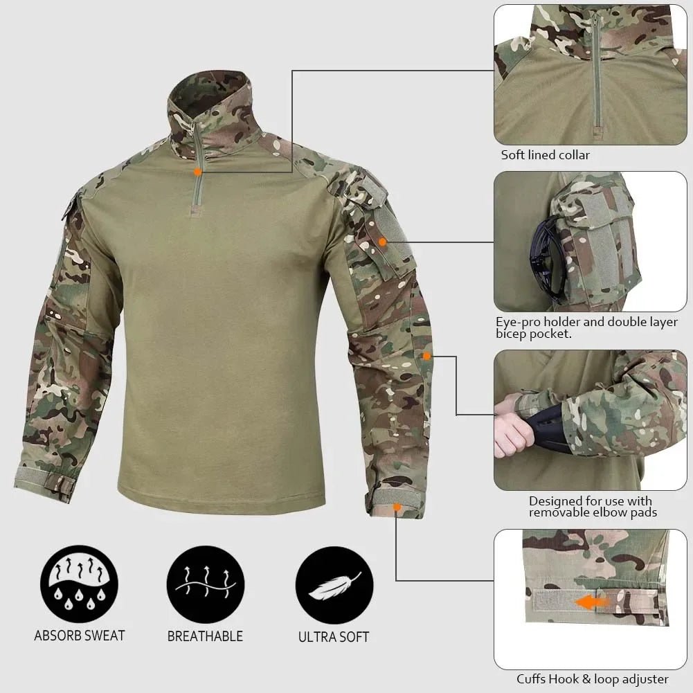 Ensemble / uniforme tactique de combat avec poches multifonctionnelles et genouillères "Emersongear - G3" - Planète Rando