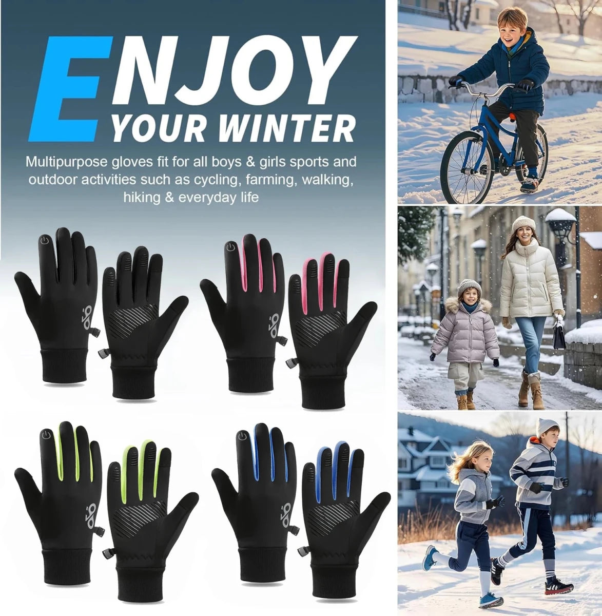 Gants d'hiver pour enfants tactiles & antidérapants "KoKossi - D448" - Planète Rando