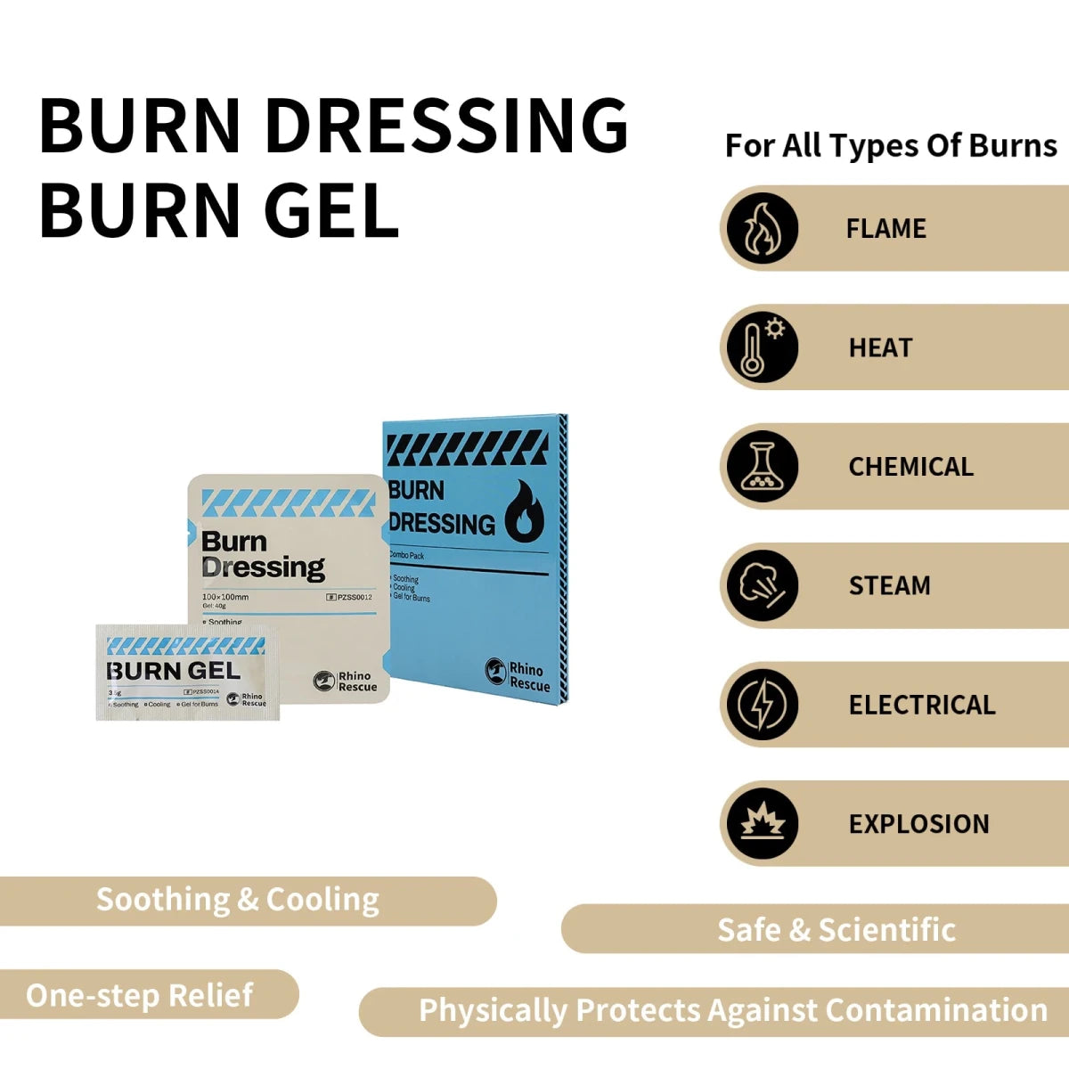 Kit de gel anti - brûlures de premiers secours "Rhino Rescue - CR - BD01" - Planète Rando