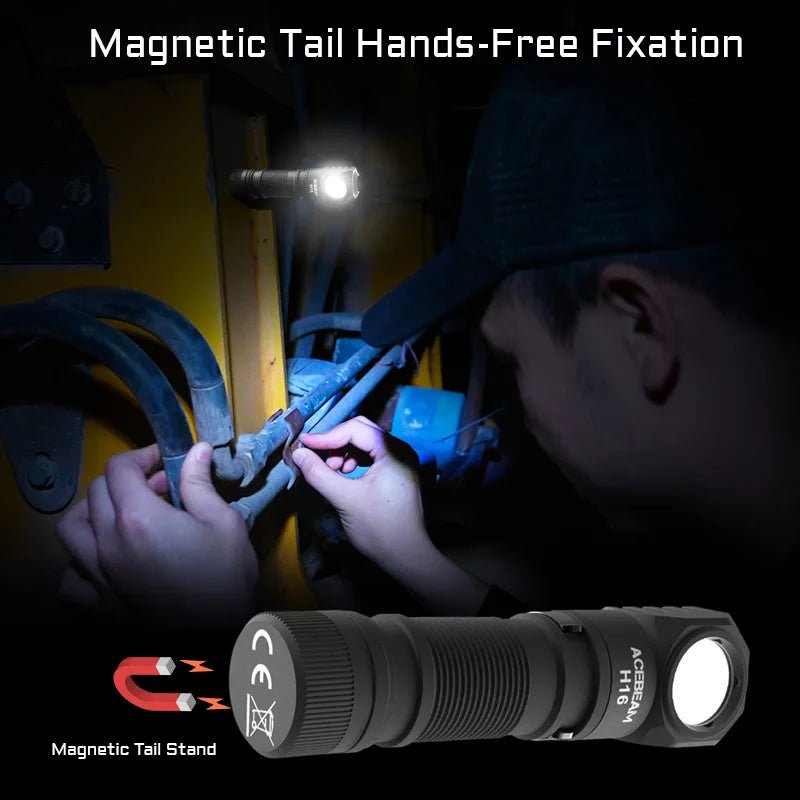 Lampe frontale LED ultra - légère avec batterie 14500 / AA jusqu'à 1000 lumens "ACEBEAM - H16" - Planète Rando