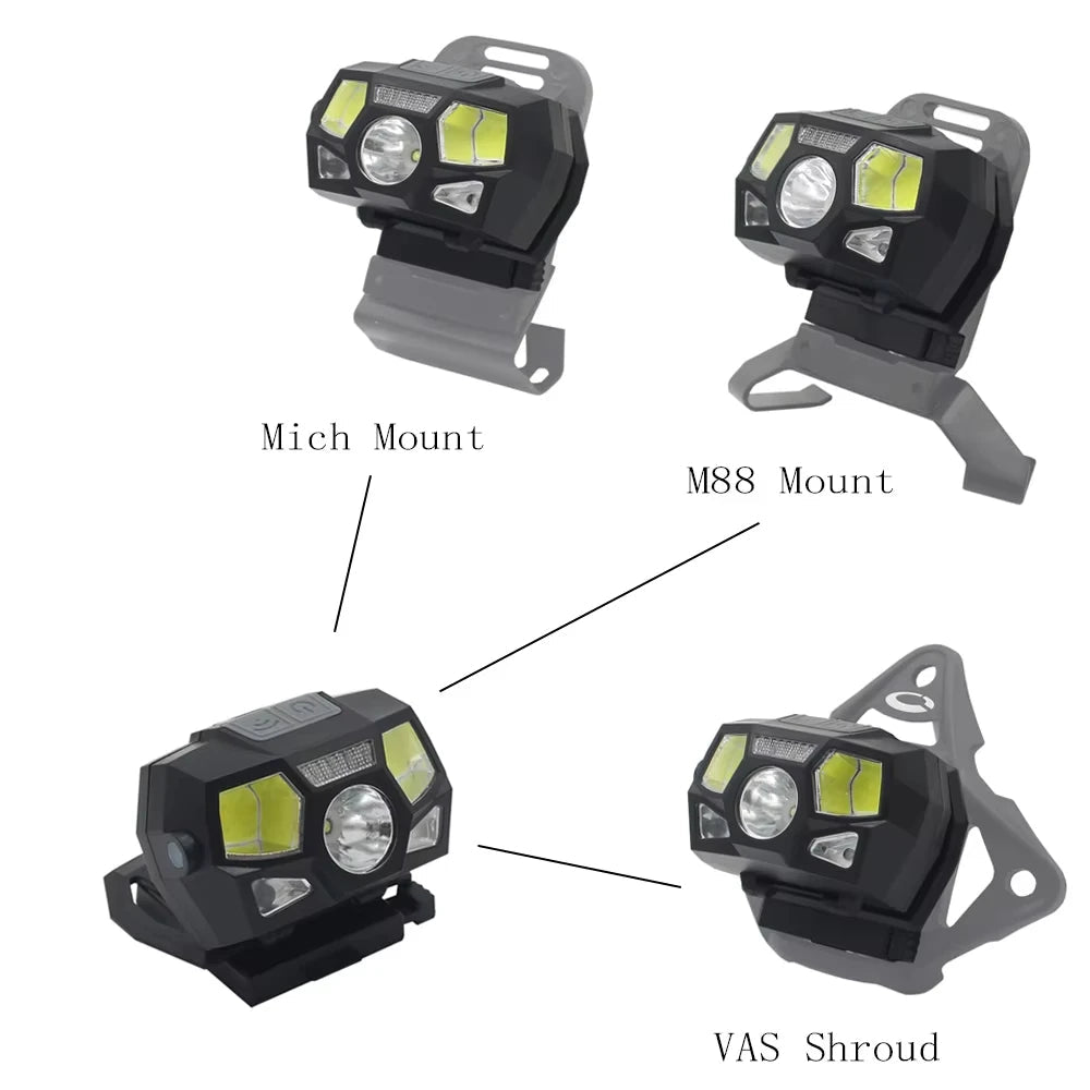 Lampe frontale tactique pour casque avec capteur de signalisation, rechargeable par USB "BOOIU - FAST MICH" - Planète Rando
