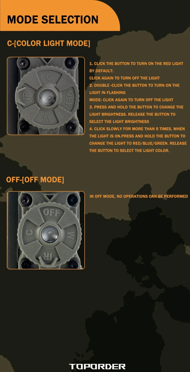 Lampe tactique pour casque tactique avec support et stroboscope rouge/vert/bleu/blanc "TOPORDER - Sidewinder" - Planète Rando