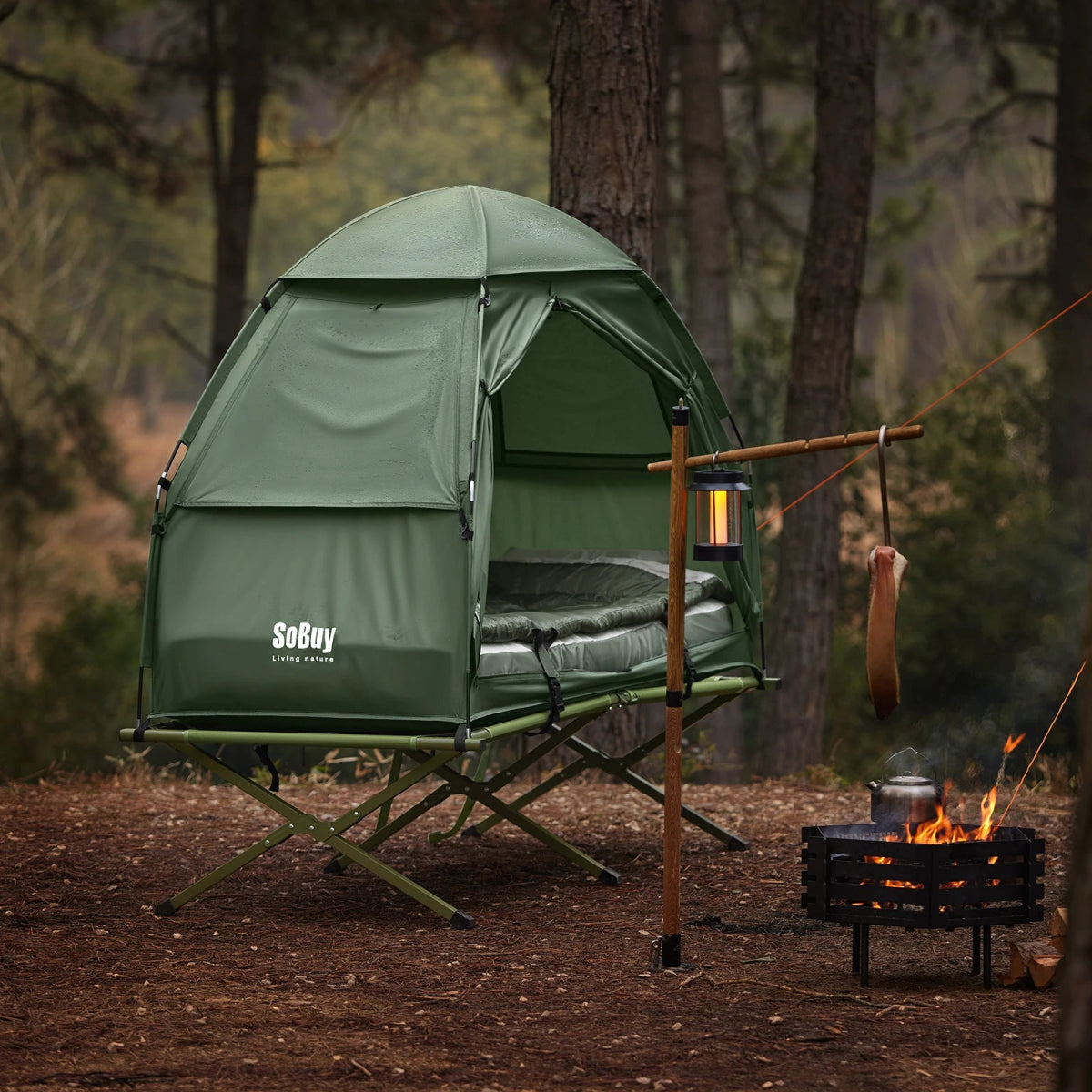 Lit de camp 4 en 1 avec matelas, tente et sac de transport pour 1 personne "SoBuy - OGS32 - GR" - Planète Rando