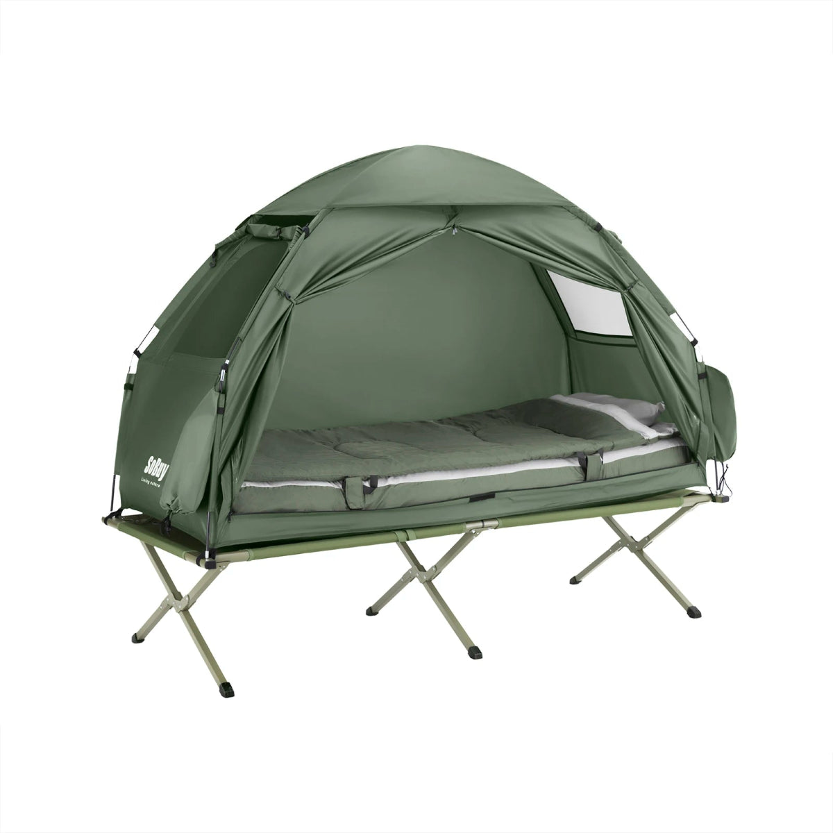 Lit de camp 4 en 1 avec matelas, tente et sac de transport pour 1 personne "SoBuy - OGS32 - GR" - Planète Rando