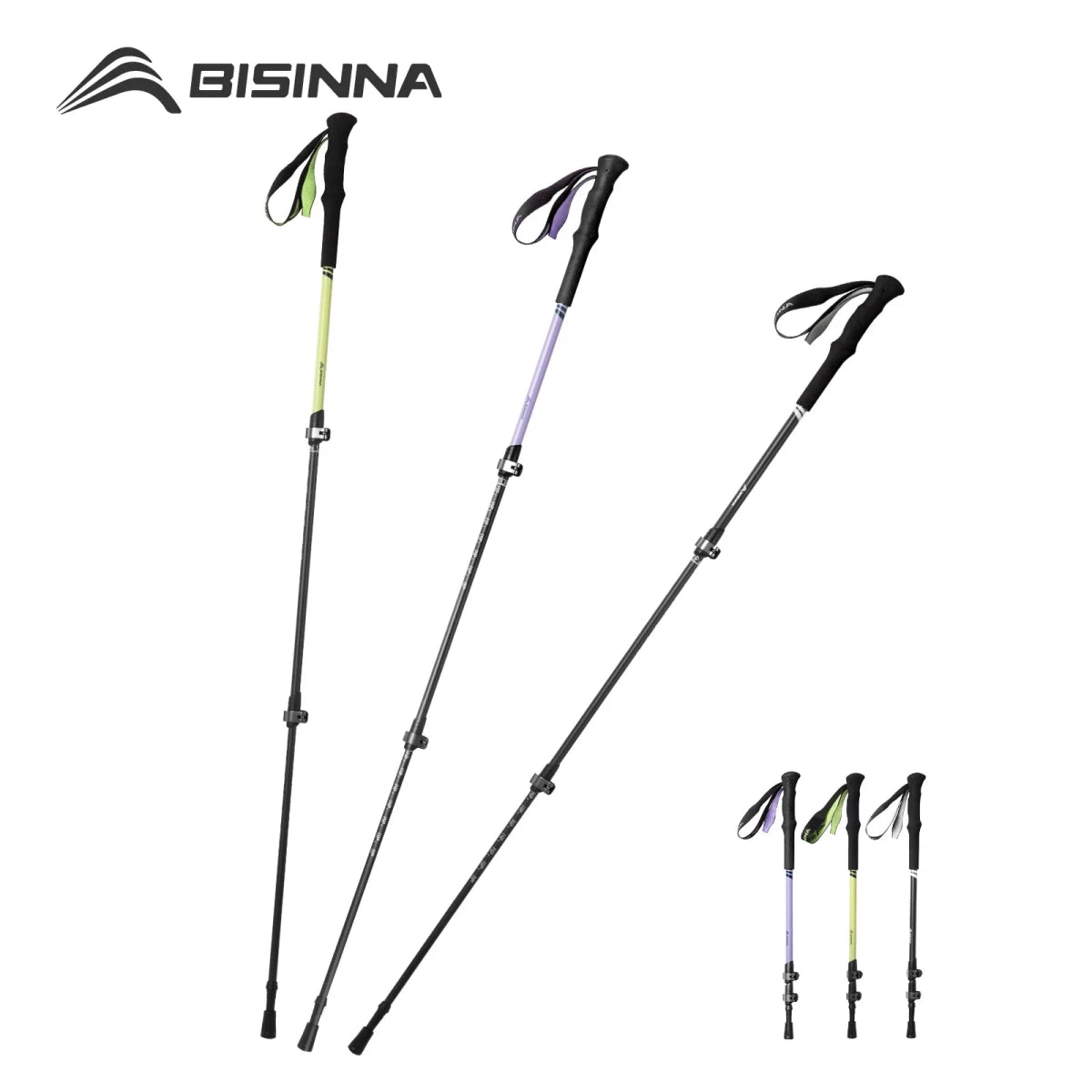 Lot de 2 bâtons de randonnée 3 sections 100% fibres de carbone ultra - léger 335g la paire "BISINNA - DL023" - Planète Rando