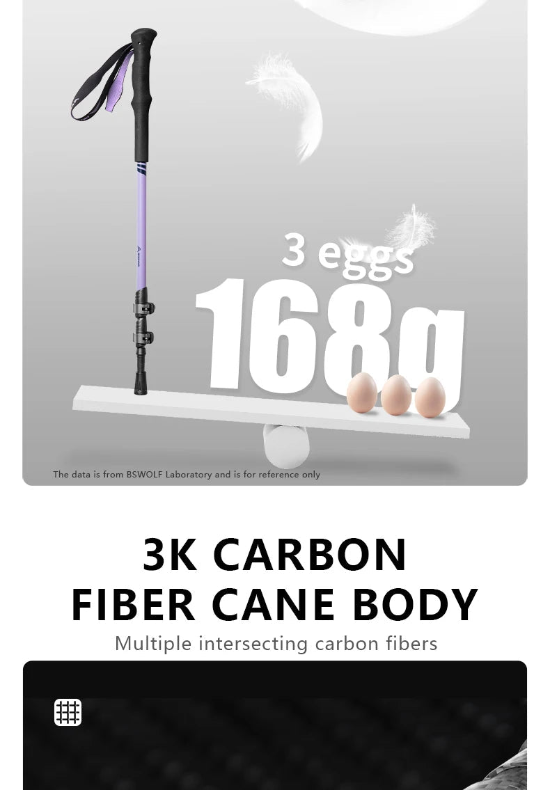 Lot de 2 bâtons de randonnée 3 sections 100% fibres de carbone ultra - léger 335g la paire "BISINNA - DL023" - Planète Rando