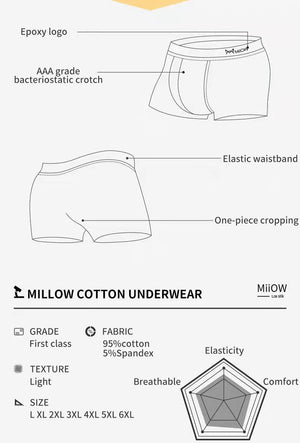 Lot de 3 boxer en coton pour homme, sous - vêtements respirants, boxers antibactériens au graphène "MiiOW - MW820 - 3P" - Planète Rando