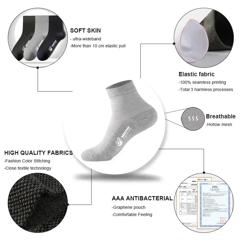 Lot de 5 paires de chaussettes en fibre de bambou pour homme antibactériennes "MiiOW - MQL2B28368" - Planète Rando