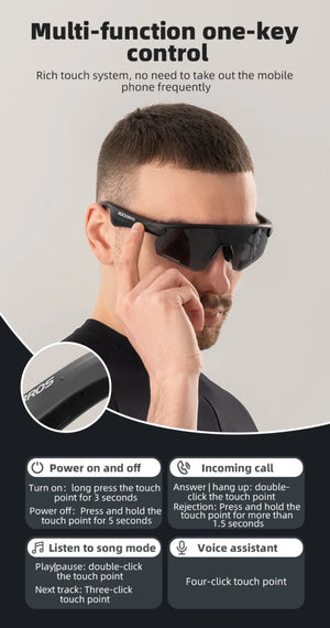 Lunettes connectée / audio Bluetooth V5.2 avec batterie rechargeable 120 mAh & technologie Vstimulations "ROCKBROS - SP2500 series" - Planète Rando