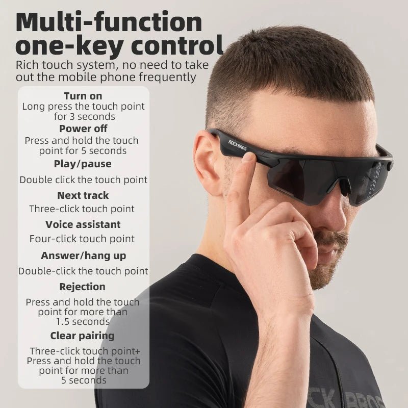 Lunettes connectée / audio Bluetooth V5.2 avec batterie rechargeable 120 mAh & technologie Vstimulations "ROCKBROS - SP2500 series" - Planète Rando