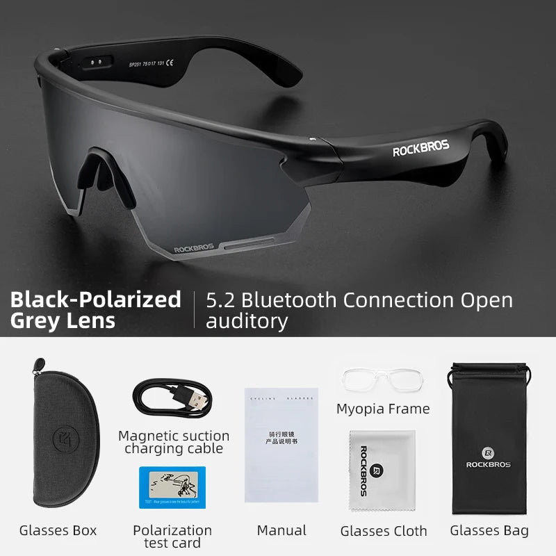 Lunettes connectée / audio Bluetooth V5.2 avec batterie rechargeable 120 mAh & technologie Vstimulations "ROCKBROS - SP2500 series" - Planète Rando